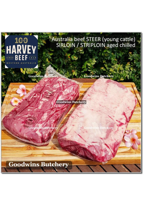 Beef Sirloin Striploin Porterhouse Has Luar aged chilled whole cut Australia STEER (young cattle) HARVEY +/- 4.5kg (price/kg) PREORDER 2-3 days notice